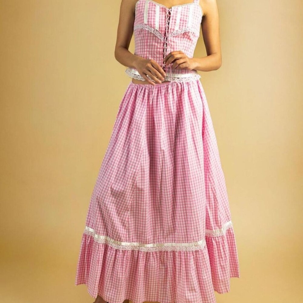 Hilma Cotton-Gingham Midi Skirt EUC